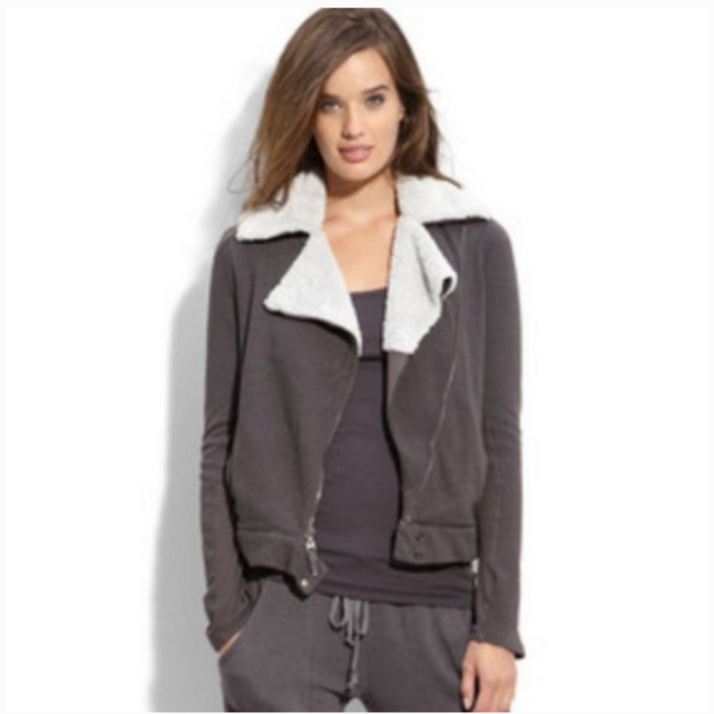 Splendid grey knit moto jacket